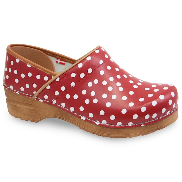 Women's Closed Back Clog, Polyurethane-coated Leather Upper, Polyurethane Outsole, Red, Size 10.5-11